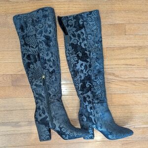 Nine West Black Floral Over Knee Boots